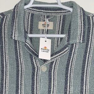 MARINE LAYER BLUE STRIPED DIEGO CAMP POCKET SHIRT 100% TEXTURED COTTON XL NWT